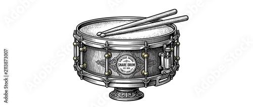 Fotografie Vintage Snare Drum with Drumsticks Illustration