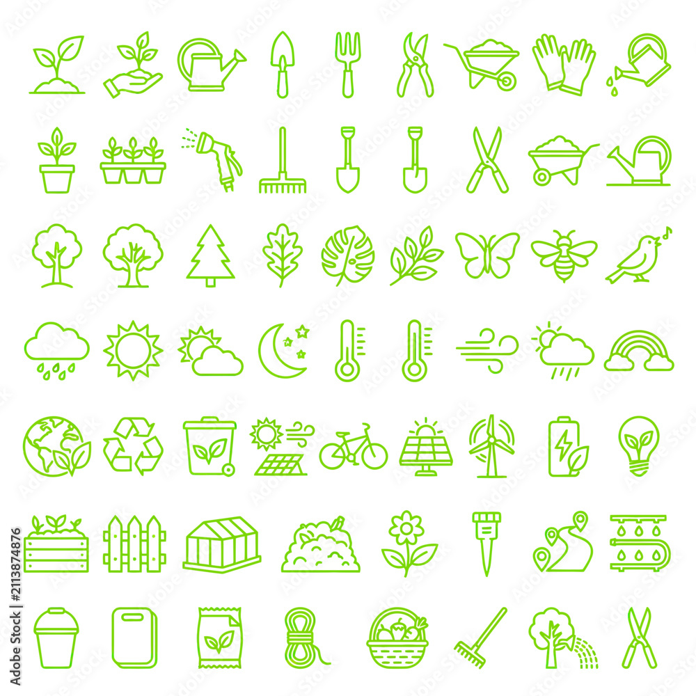 Obraz premium Gardening and Eco-Friendly Icons Set