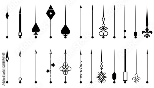 Photos Clock hands set includes diverse ornamental styles and simple pointer shapes designed for watch faces and professional horology restoration