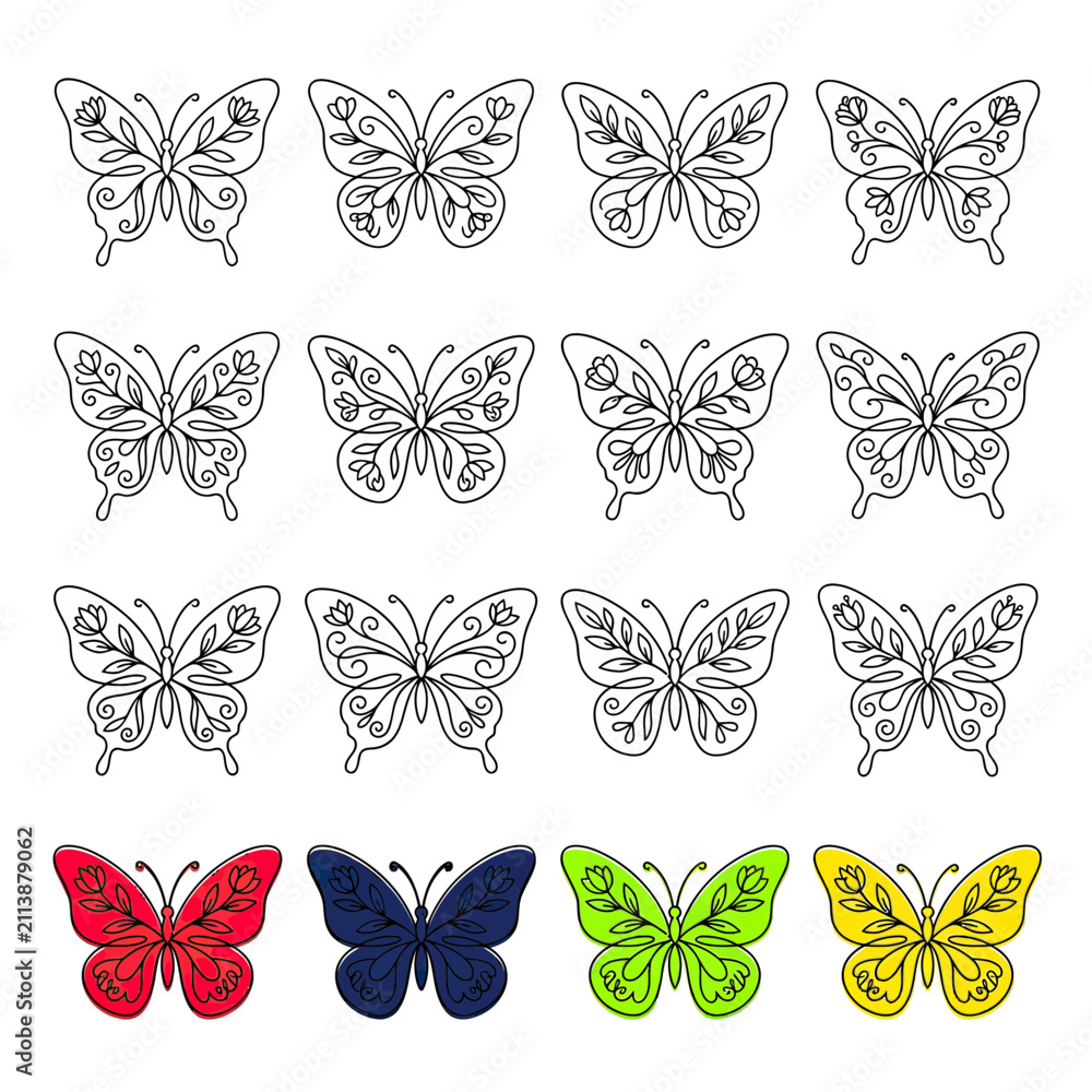 Fototapeta premium Set of Decorative Butterfly Illustrations