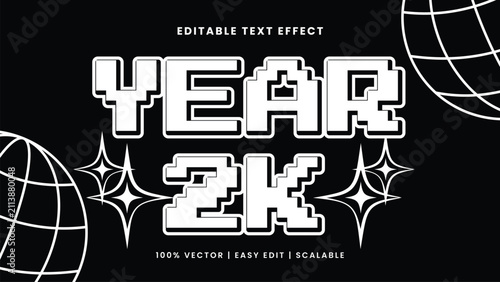Tapety artystyczne Editable Year 2K pixel font text effect with geometric globe and star elements