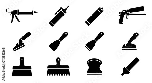 Set of construction tools for renovation and home repair icons.