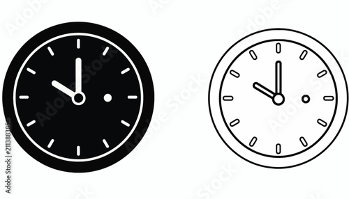 Fotografie Clocks showing ten o'clock appear in both solid black and outlined styles as graphic icons