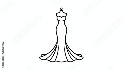 Foto Wedding dress silhouette appears as a minimalist line drawing on a clean white background