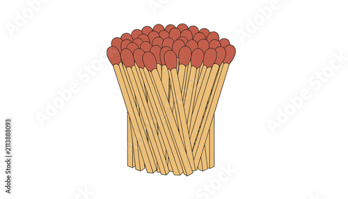 Bundle of wooden matches standing upright together in a dense cluster on white background.