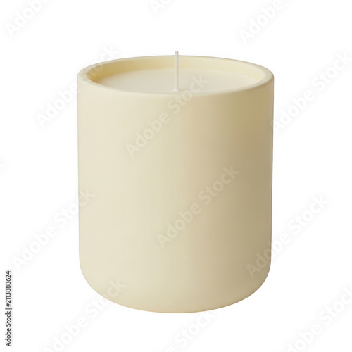 Unlit scented candle in a minimalist beige ceramic jar