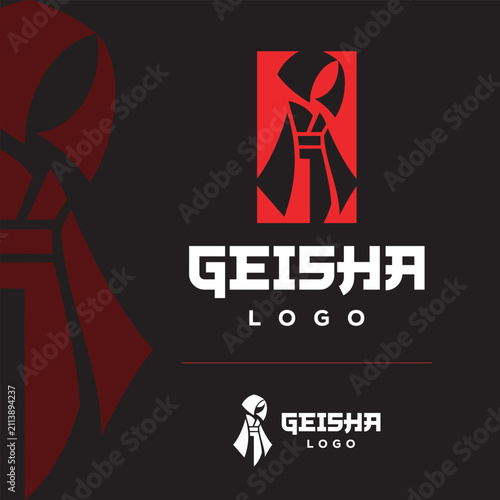Geisha Logo Negative Space Vector Icon Illustration