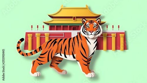 Symbolic Chinese Tiger Zodiac Illustration for Lunar New Year Celebration
