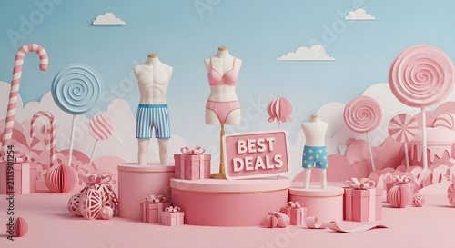 3D Paper Art Men and Women Underwear Store