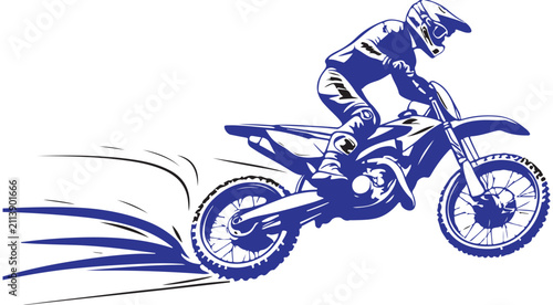 Quadro su tela Motocross rider on dirt bike vector illustration with speed lines for sports des