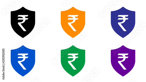 Indian Rupee Shield Security Payment Icon Set