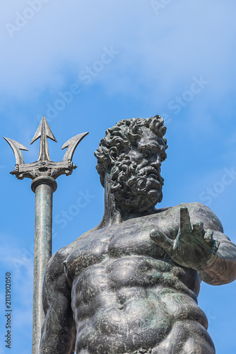 Fountain of Neptune (Fontana del Nettuno) located in the eponymous square, Neptune Square, next to Piazza Maggiore. The fountain was completed in 1565. BOLOGNA, ITALY.