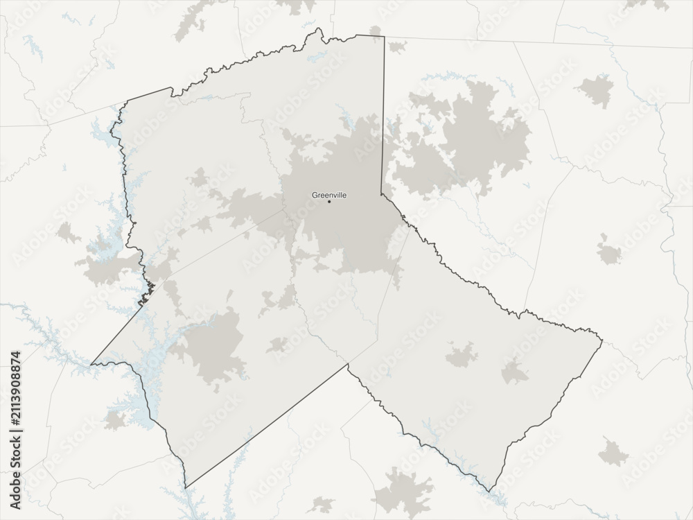 Fototapeta premium Greenville-Anderson-Greer metropolitan area vector map with county boundaries, urban footprint and hydrography, South Carolina, USA