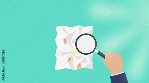 Hand hold magnifying glass concentrate sunlight on paper. Burn and fire optics science