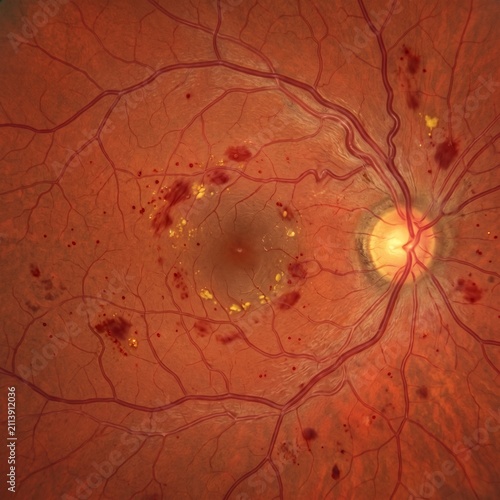 Non-proliferative diabetic retinopathy examination of retina  