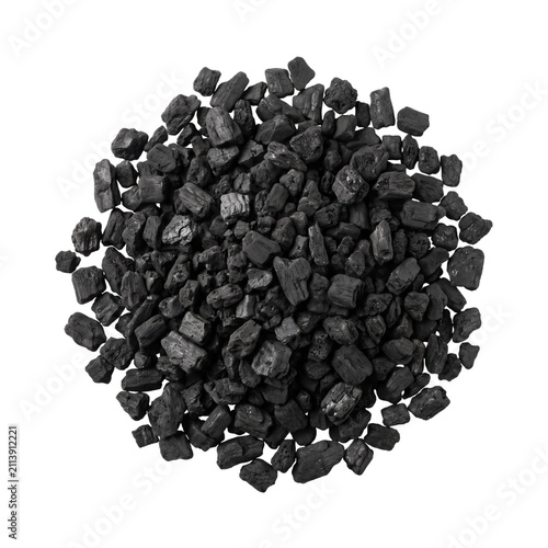 Black carbon filter media granules in a small pile  