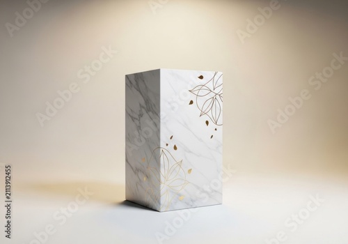 Marble pedestal stands isolated on a plain background with subtle gold line art details.