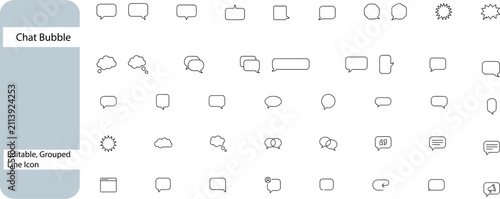 Minimalist chat bubble line icon set, outline speech bubbles for communication, modern message and talk cloud vector collection