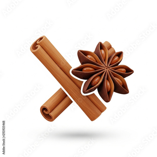 Cinnamon sticks and star anise spice isolated on white background