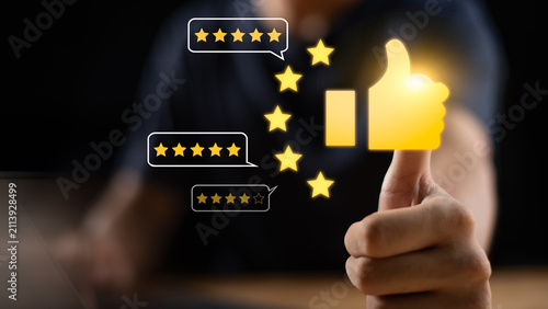 Photography Customer success managers leverage five-star customer reviews, positive feedback, customer satisfaction, brand trust, service quality, online reputation, customer loyalty, consumer experience