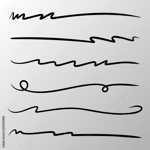 Hand Drawn Black Underline Stroke Set Isolated On White Background Vector Illustration