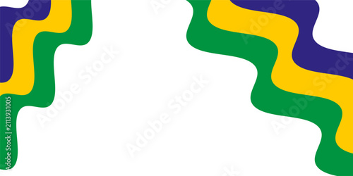 Brazil national colors background frame with green yellow and blue wavy stripes on white backdrop for Brazilian Independence Day carnival posters and sports event banners