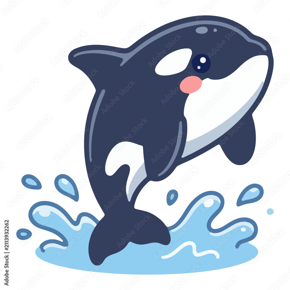 Naklejka premium Cute Orca Killer Whale Jumping Water Splash