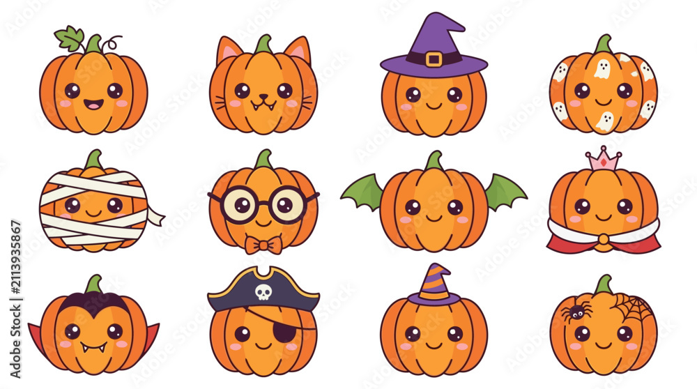 Fototapeta premium Halloween Pumpkins with Whimsical Cartoon Faces.