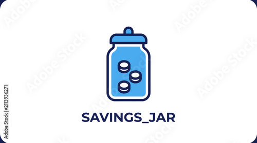 Quadro su tela Blue Savings Jar with Coins.