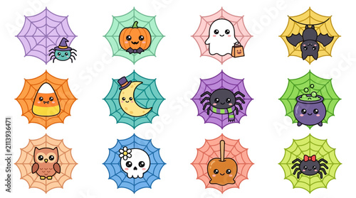 Halloween-Themed Whimsical Cartoon Characters Collection.
