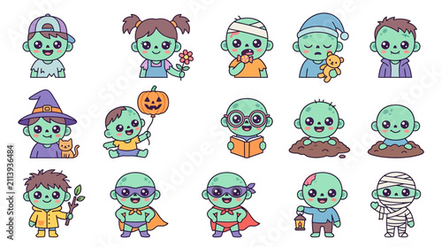 Halloween Themed Cartoon Characters Collection.