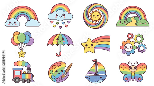 Colorful Whimsical Children Illustration Set.
