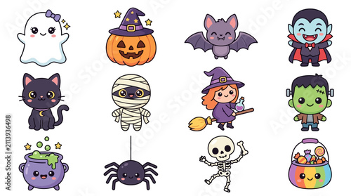 Halloween Themed Cartoon Characters Illustration.