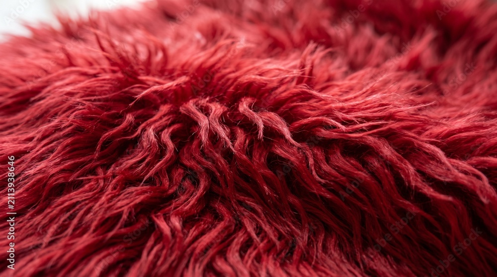 Fototapeta premium Red Shaggy Faux Fur Texture Background