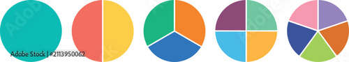 Fotografie Colorful fraction circles pie chart vector icon set showing divisions into whole