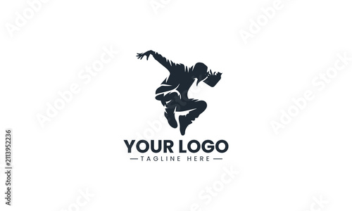 Black Image Vector Logo of Hip Hop Street Dancer, Dynamic Breakdance Performance Movement Art Isolated on White Background
