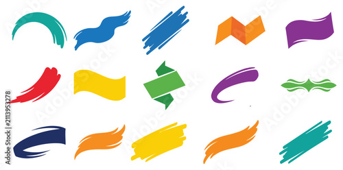 Set of colorful abstract brush strokes and paint splashes for creative graphic design and artistic backgrounds
