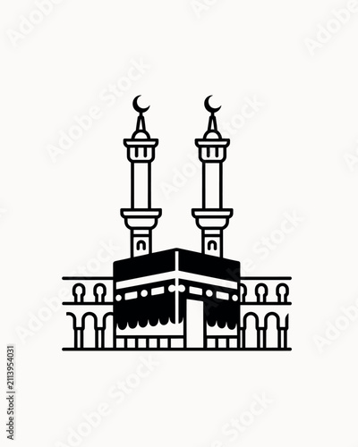 Holy Kaaba in mecca Saudi Arabia hand drawn sketch vector illustration with detailed architectural line art for hajj and Umrah themes, faith inspired artwork, mosque publications.