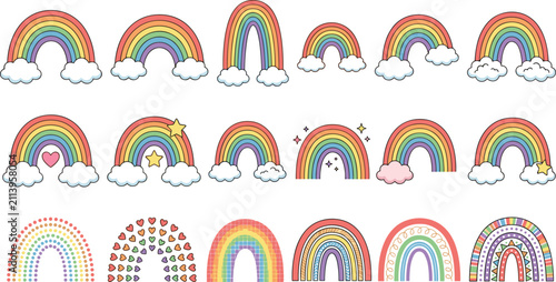 Bild auf Leinwand Cute rainbow vector illustration bundle featuring colorful arch designs clouds h