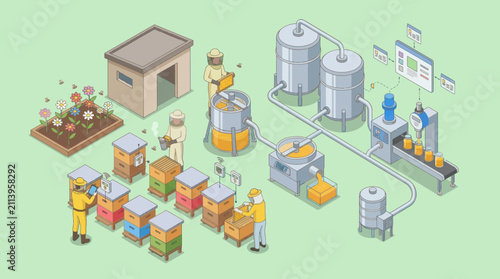 Industrial Bee Farm Processing Honey Production Line.