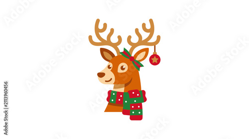 Принти на полотні Cute Christmas Reindeer Wearing Scarf and Ornament.