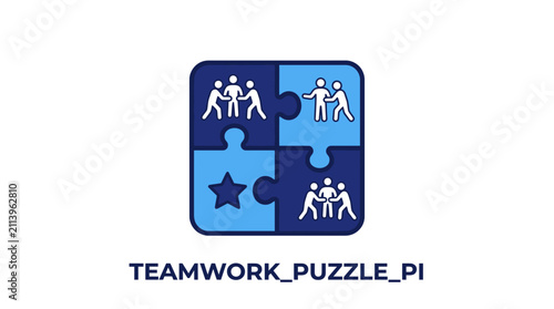 Foto Teamwork puzzle pieces with people icons.