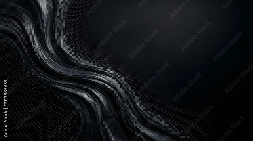 Obraz premium Abstract Dark Tech Background with Pixelated Wave and Grid Pattern