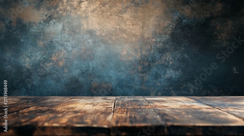 Rustic wooden table against a textured backdrop