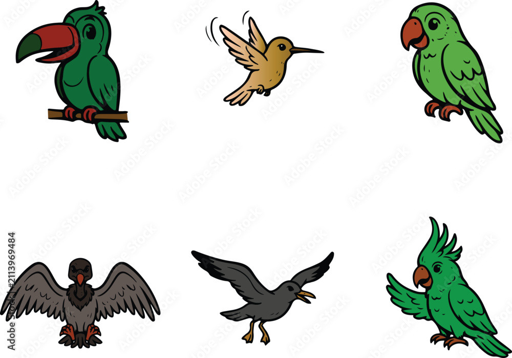 Obraz premium Colorful Tropical and Wild Bird Character Collection