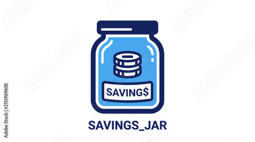 Canvas Print Blue savings jar with coins inside and dollar sign.