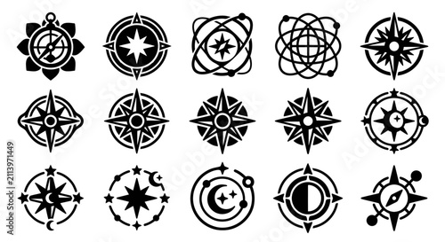 Tableau sur toile Collection of Diverse Compass Rose and Celestial Navigation Symbols