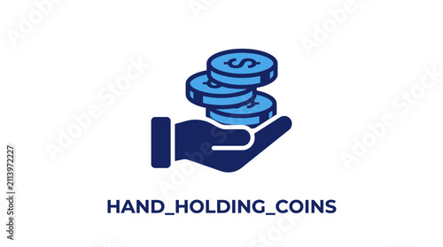 Fotografi Hand holding stack of coins money.