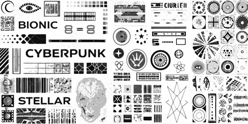 Bild auf Leinwand cyberpunk themed vector pattern collection with bionic and stellar motifs motif