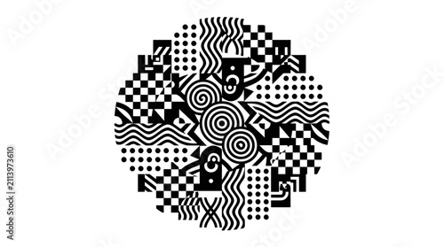 Принти на полотні Abstract Black and White Circular Geometric Pattern Design.